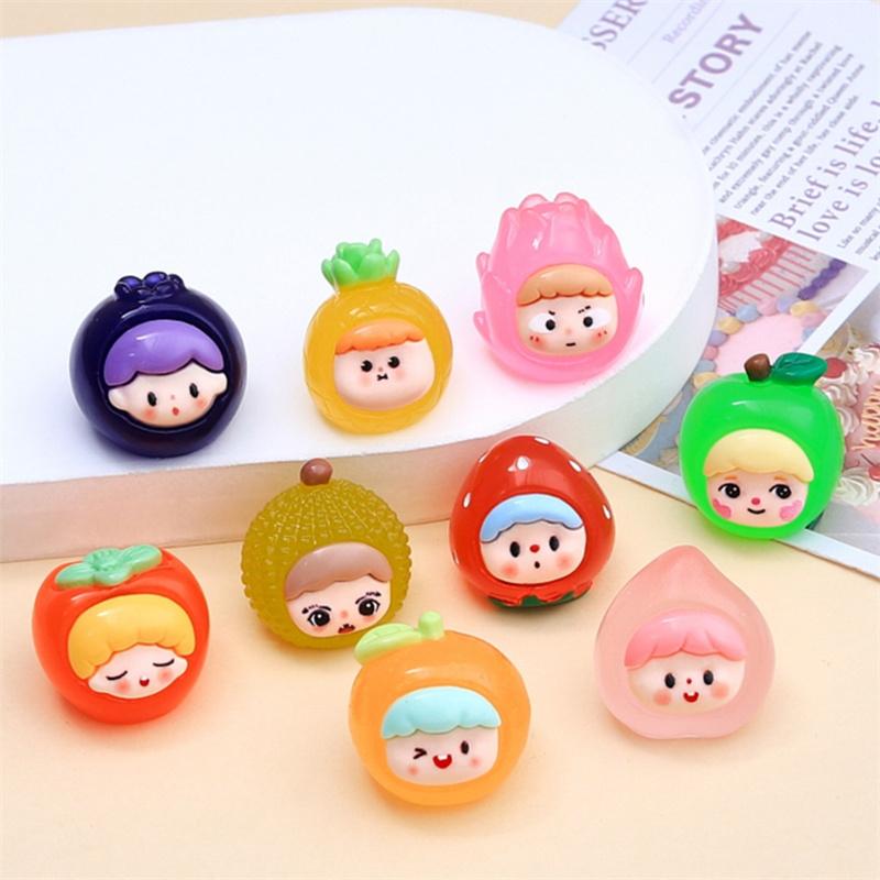 Lysende fruktdukke Minifigur Tilfeldig 1 stk Desktop Søt tegneserie Dekorativt ornament Resintilbehør