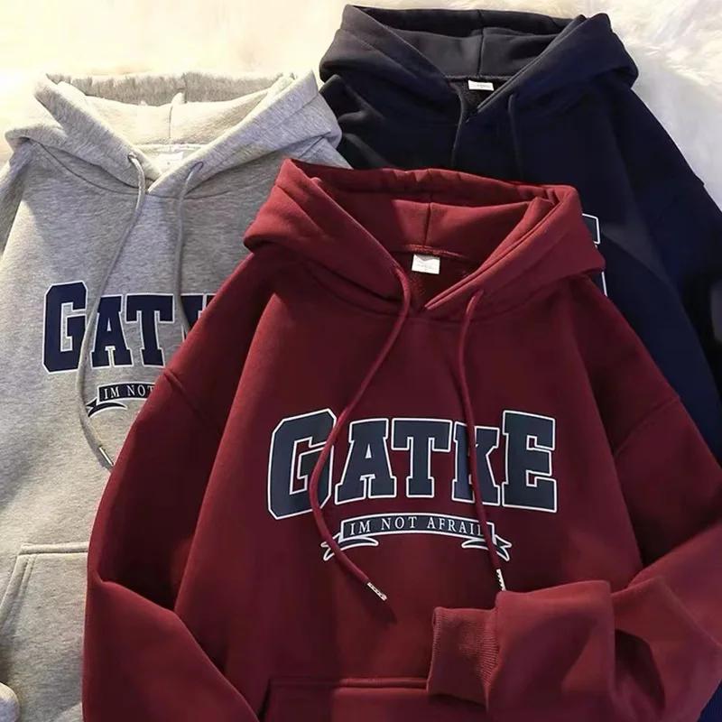 American Style Thickened Hoodie Sweatshirt Men's Autumn Winter Fleece Loose Oversize Casual Sportswear Coat for Couples