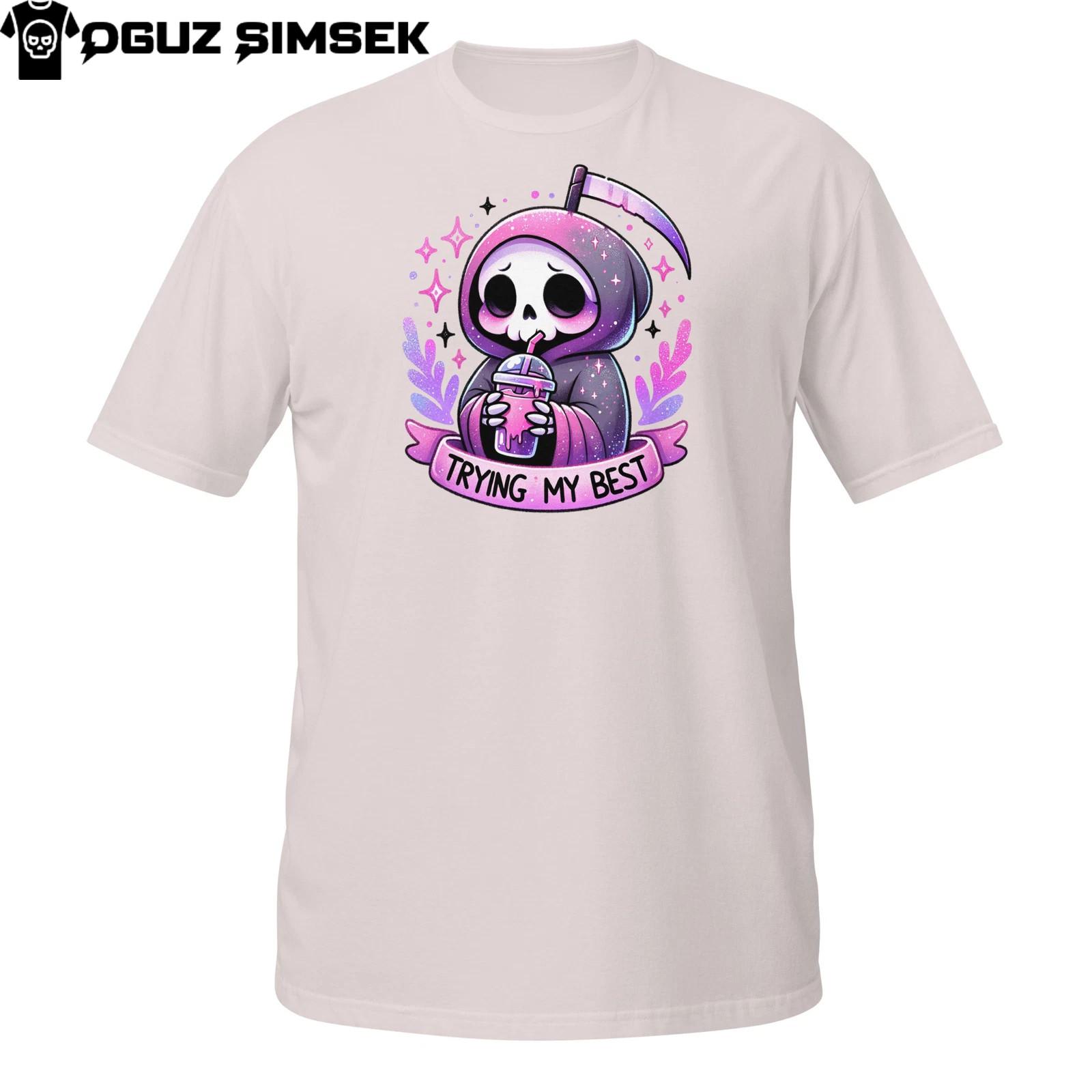 Trying My Best Grim Reaper T-Shirt Mens Womens Tees Top | Cute Pastel Skeleton Dark Humor Tee S