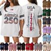 T-shirt Sport Haut Casual Mode Femme Col en V Impression Jour de l'Indépendance Manches Courtes