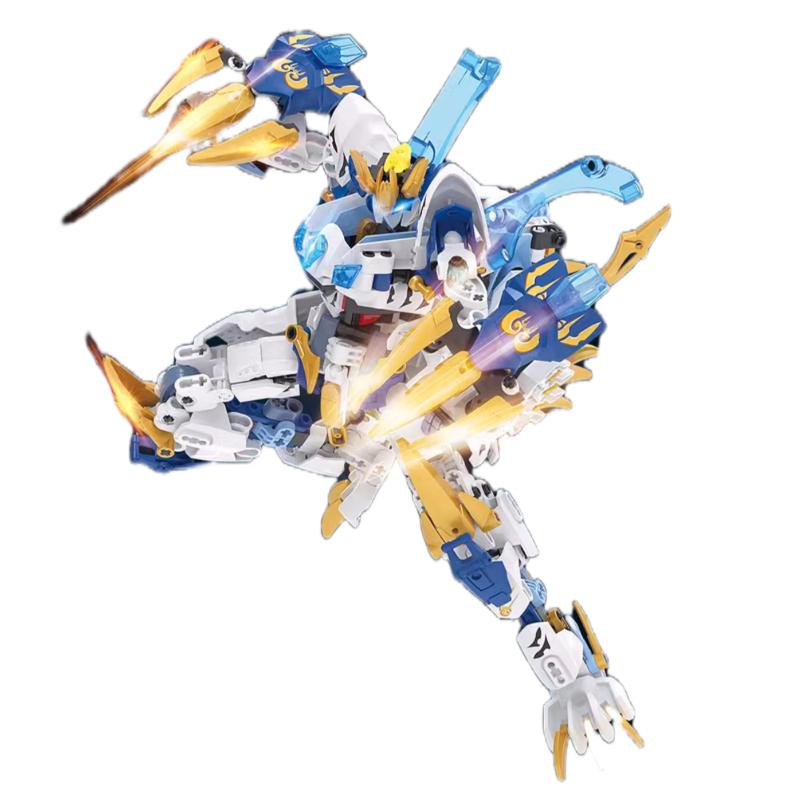 The Latest  Blue Dragon and White Tiger Assembled Direct Transformation Mecha Boy Building Blocks Educational Toy Holiday Gift