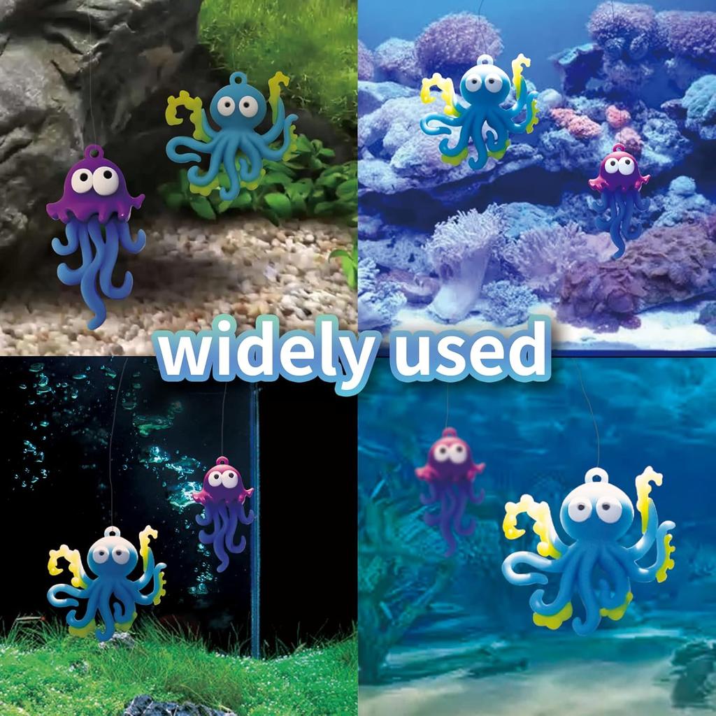 Aquarium Ornament, 2 Pcs Fish Tank Decorations Floating Decor Octopus with Floating Device,Cute Fish Tank Accessories for All Kinds of Simulated