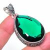 Lab Created Chrome Diopside Vintage Pendant 2.2" Silver Tone Pear Cut Gemstone