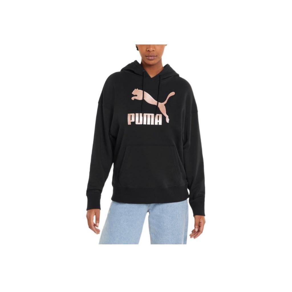 Puma Large Logo Sport Casual Sweatshirt Women Tops Black Pink 535337-01