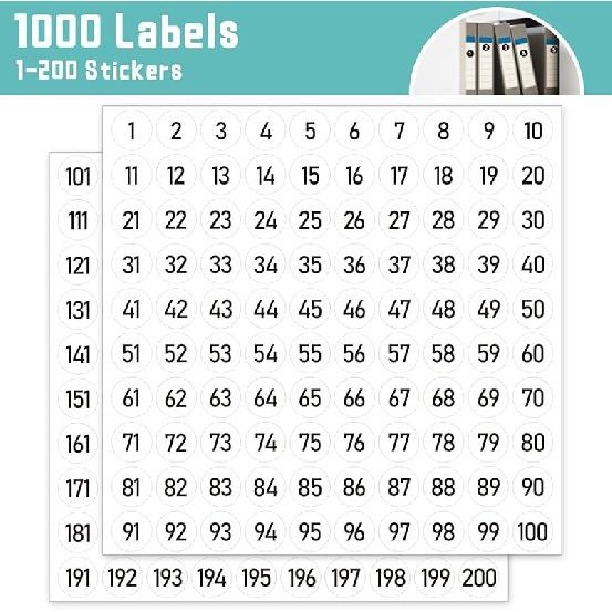 3000 PCS Number Stickers Labels, 0.4'' Black Consecutive Number Stickers 1-200, Vinyl Numbered Sticker, Self-Adhesive and Residue-Free, Use for