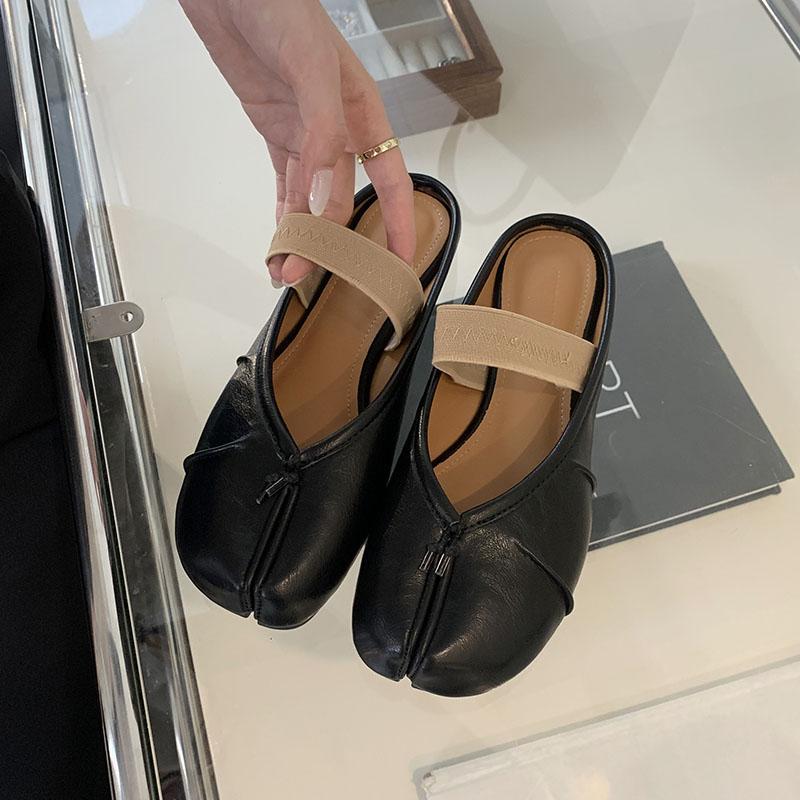 Fashion Female Soft Footwear Flats Ladies Mary Janes Shoes Shallow Strange Toe Fashion Elastic Band Women Flats Slides Shoes Mules