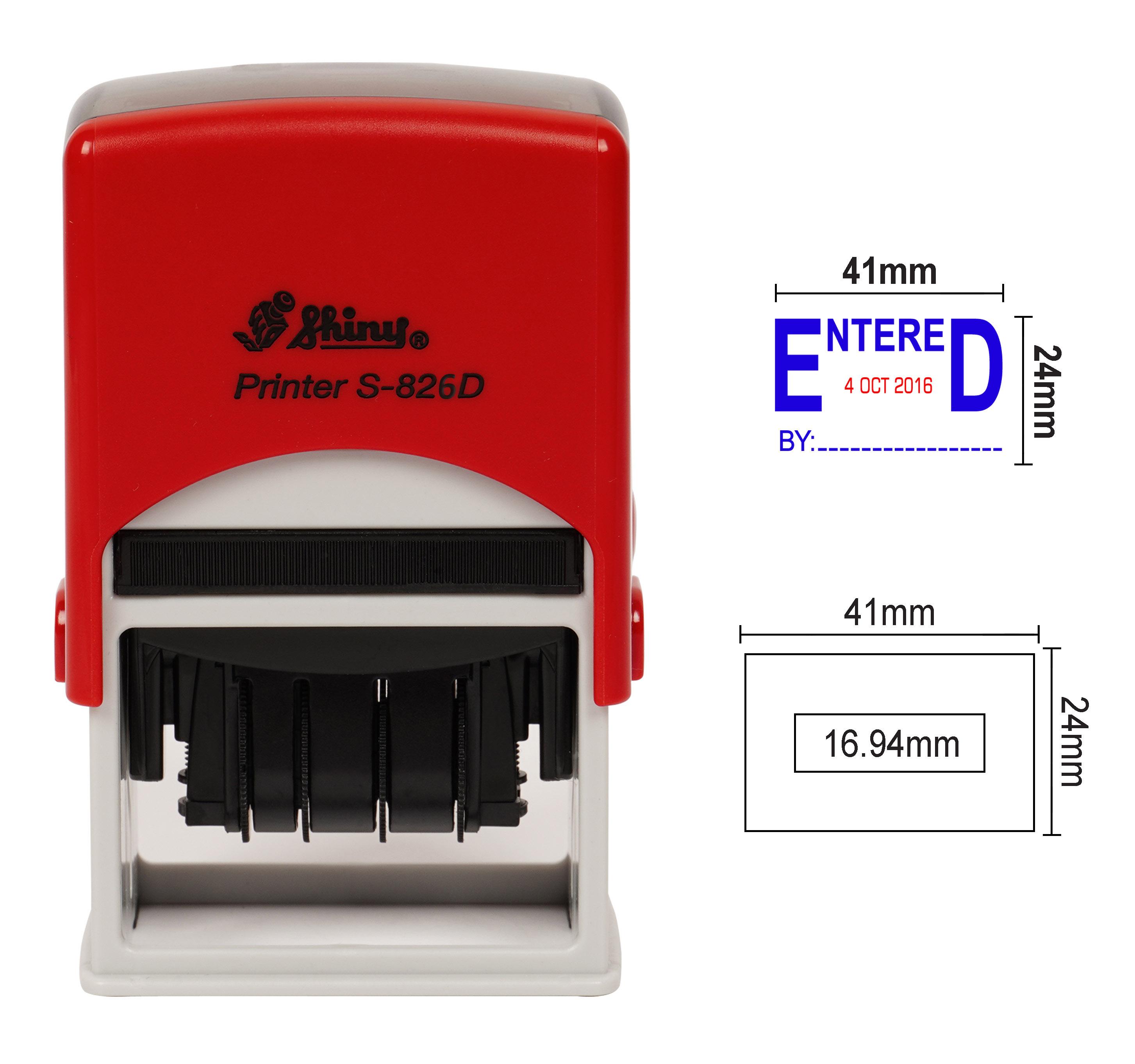 

Shiny Date Stamp Self Inking With Entered By Text Ofiice Stationery Rubber Stamper Blue With Red Date - 41mm x 24mm синій