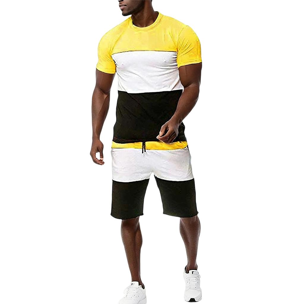 Men's Leisure Color Matching Short Sleeves Shorts Set