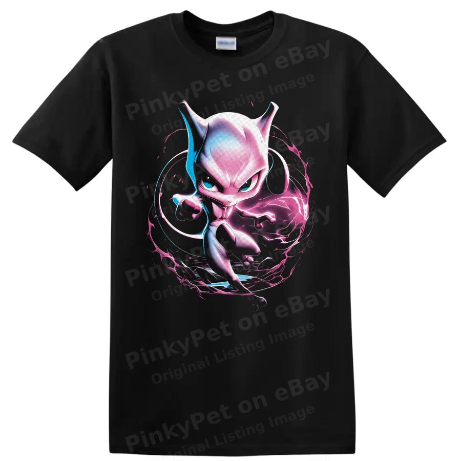 Mewtwo Psychic Anime T Shirt Neon Pink Blue Energy Aura Graphic Tee Gift Art