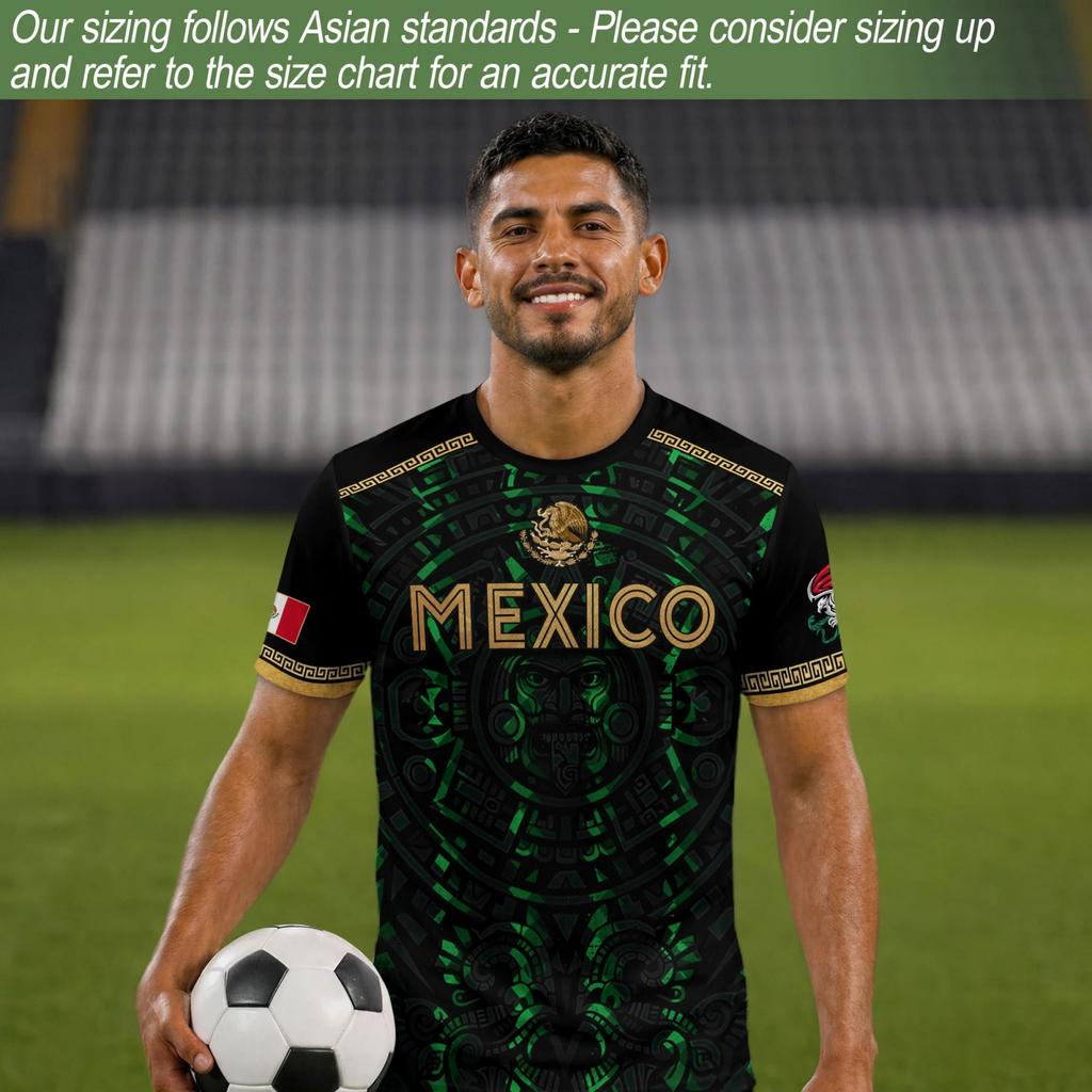Men's Casual Soccer Jersey Short Sleeve Top Featuring Mexico Themed Graphic Print Lightweight Breathable Fabric Comfortable Fit
