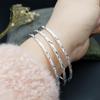 Three Lives Three Worlds Silver Plated Frosted Bangle Bracelet with Carved Text, Adjustable Design