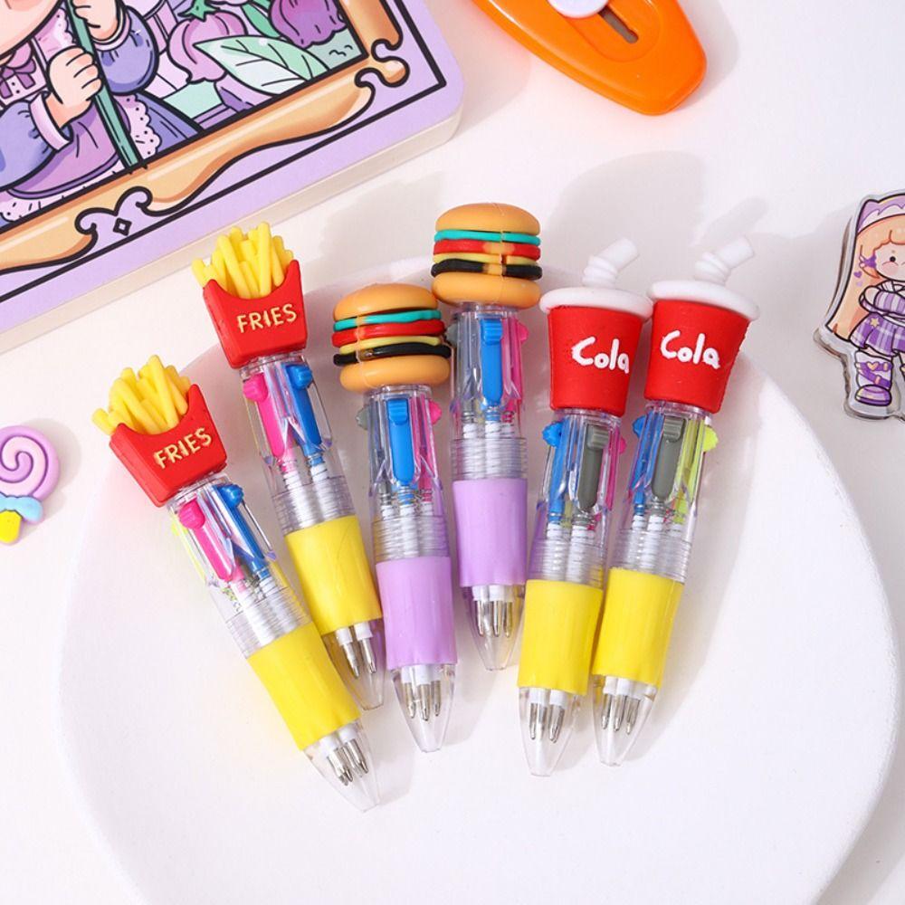 

Hamburger Cartoon 4-Color Pen Fries Multicolored Pen Kawaii Colorful Ink Gel Pen School Office 1pc random