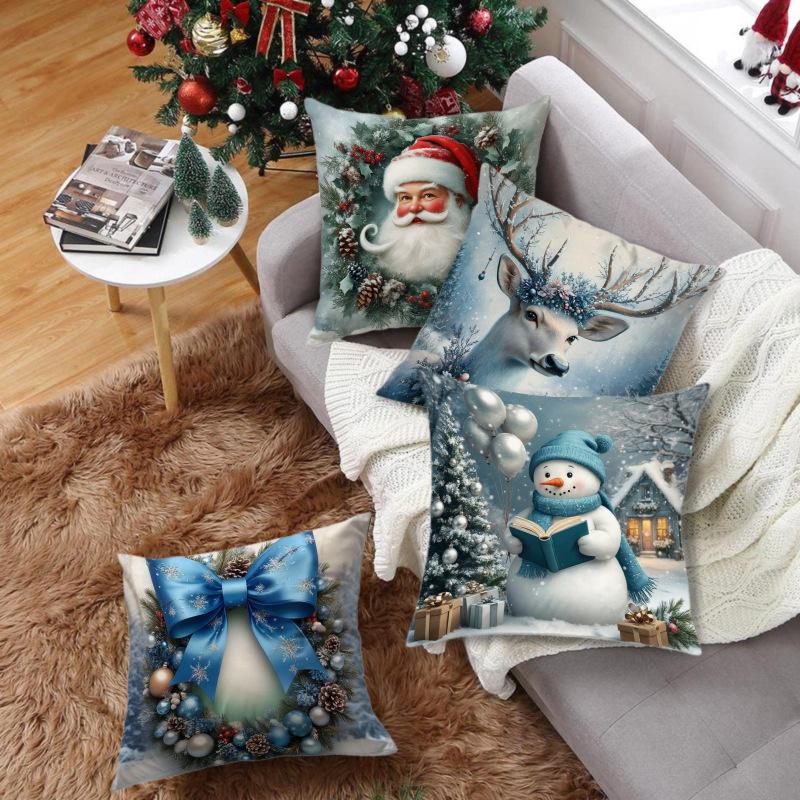 Ins Style Christmas Decoration Festive Atmosphere Gift Santa Claus Print Pillow Cover Car Home Pillow Cover