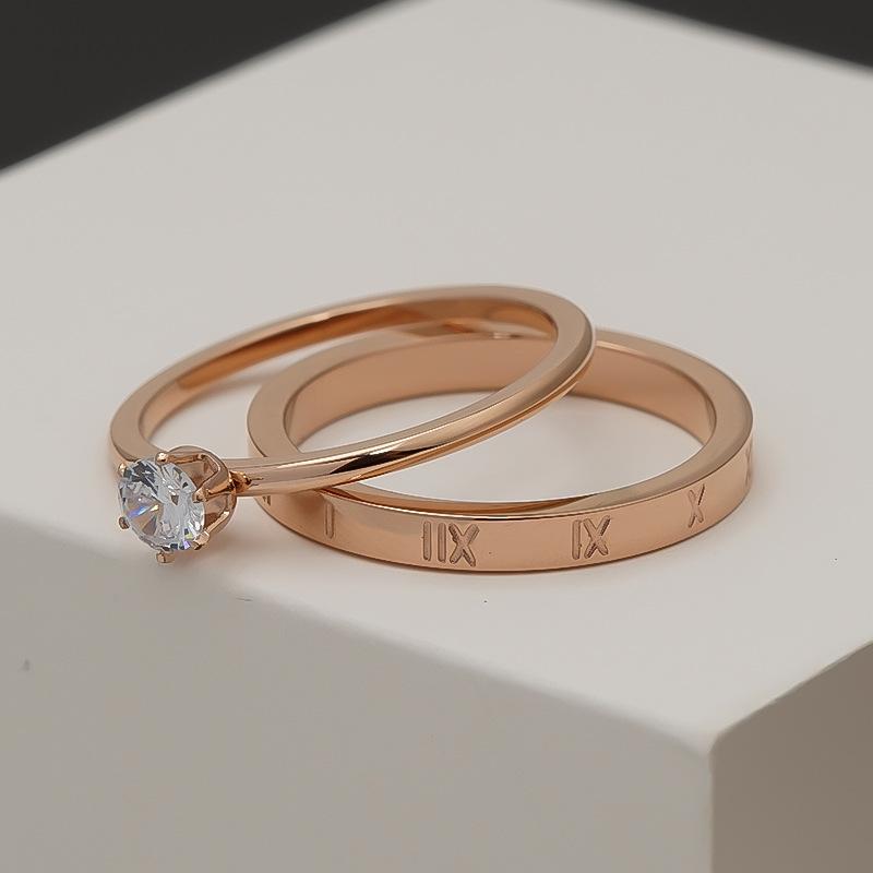 Titanium Steel Ring Rose Gold Zircon Couple Open Adjustable Finger Ring Fashion Jewelry