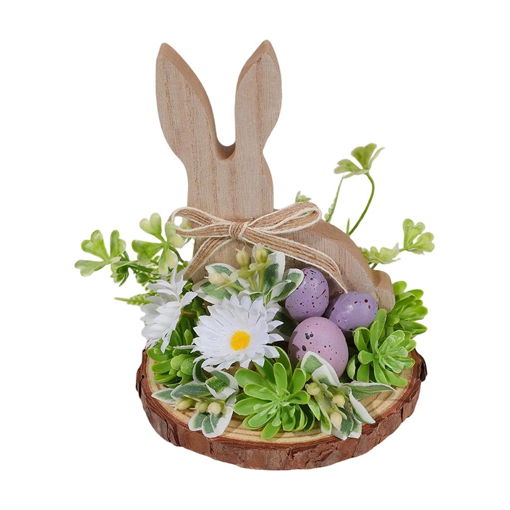 Simulated Flower Bunny Shaped Wooden Ornaments, Holiday Decoration Ornaments
