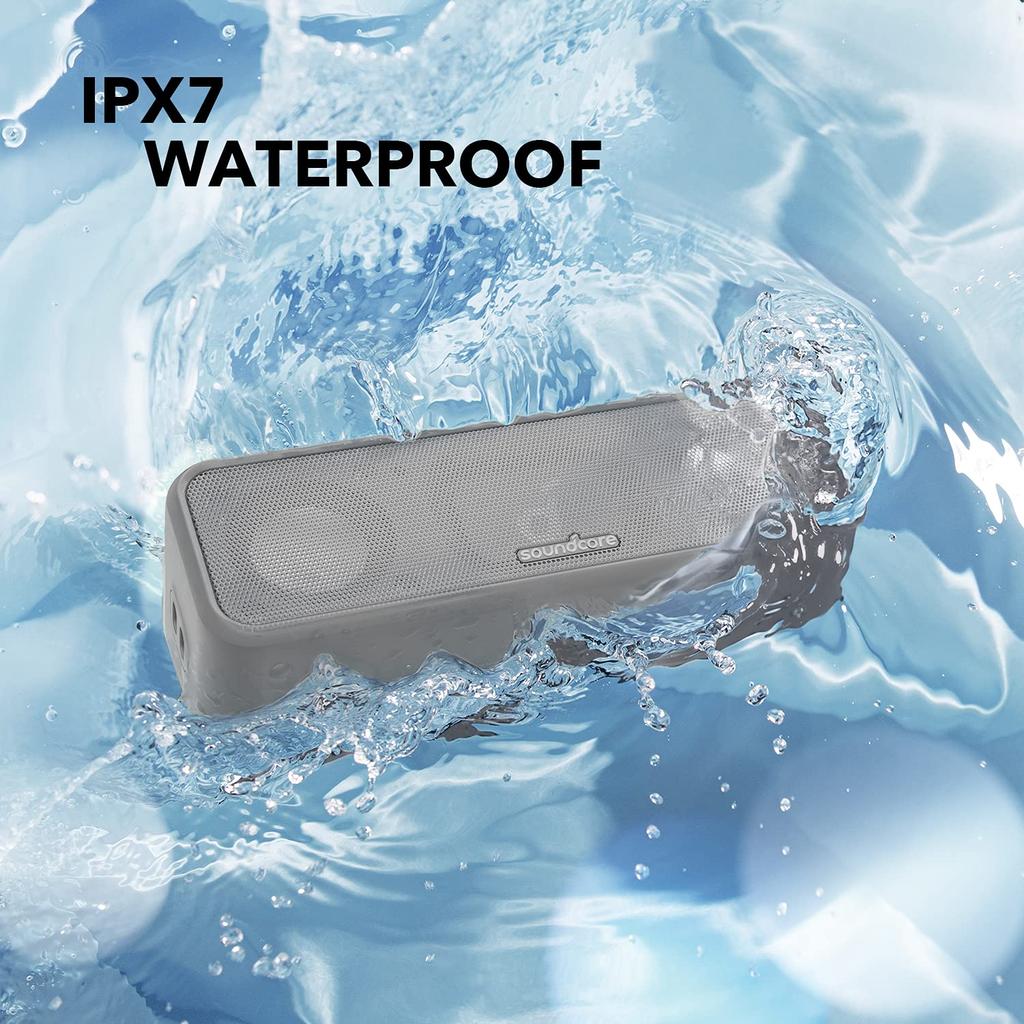 Anker Soundcore 3 Bluetooth IPX7 Titanium Dual Passive BassUp App Equalizer Continuous PartyCast Bath Perfect Gray Speaker, Waterproof, Drivers,