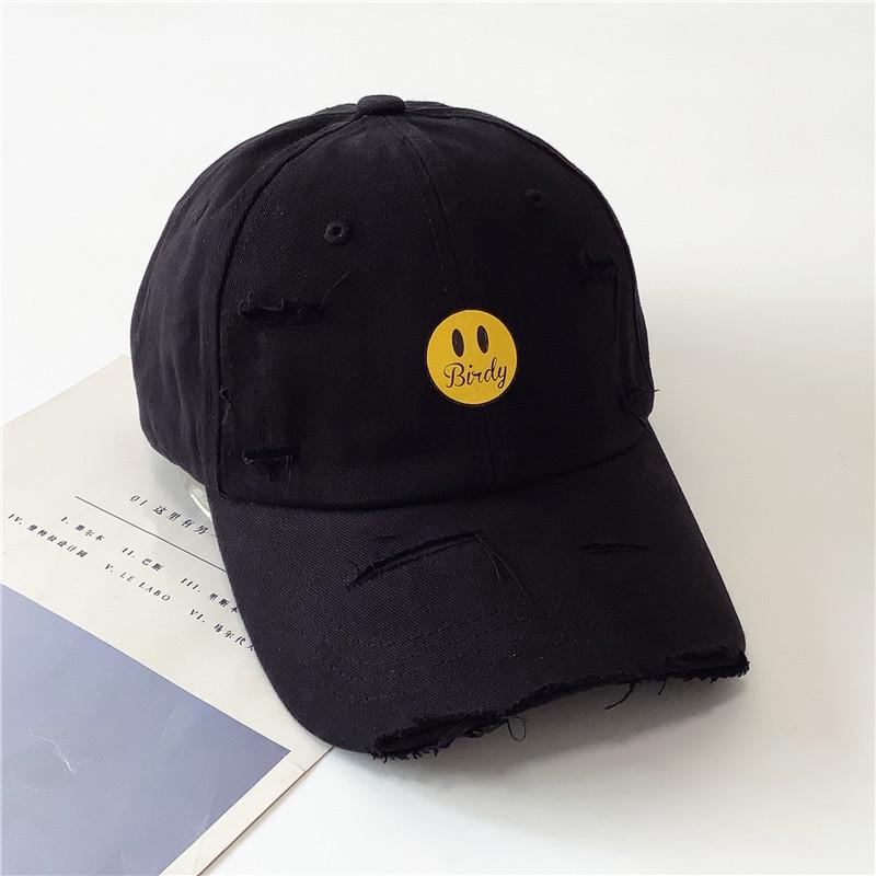 

ins простая желтая кепка с принтом смайлика, рваная женская весенне-летняя модная бейсболка, мужская универсальная шляпа от солнца Adjustable чёрный