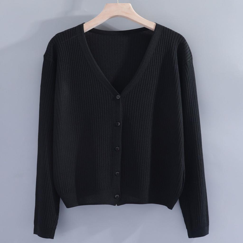 Women's Long Sleeve Cardigan V Neck Elegant Knit Top Thin Solid Color Shrug