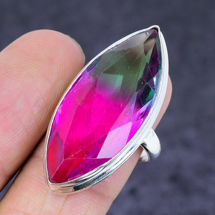 Natural Bi-Color Tourmaline 925 Sterling Silver Jewelry Ring Size 6.5 u3P98