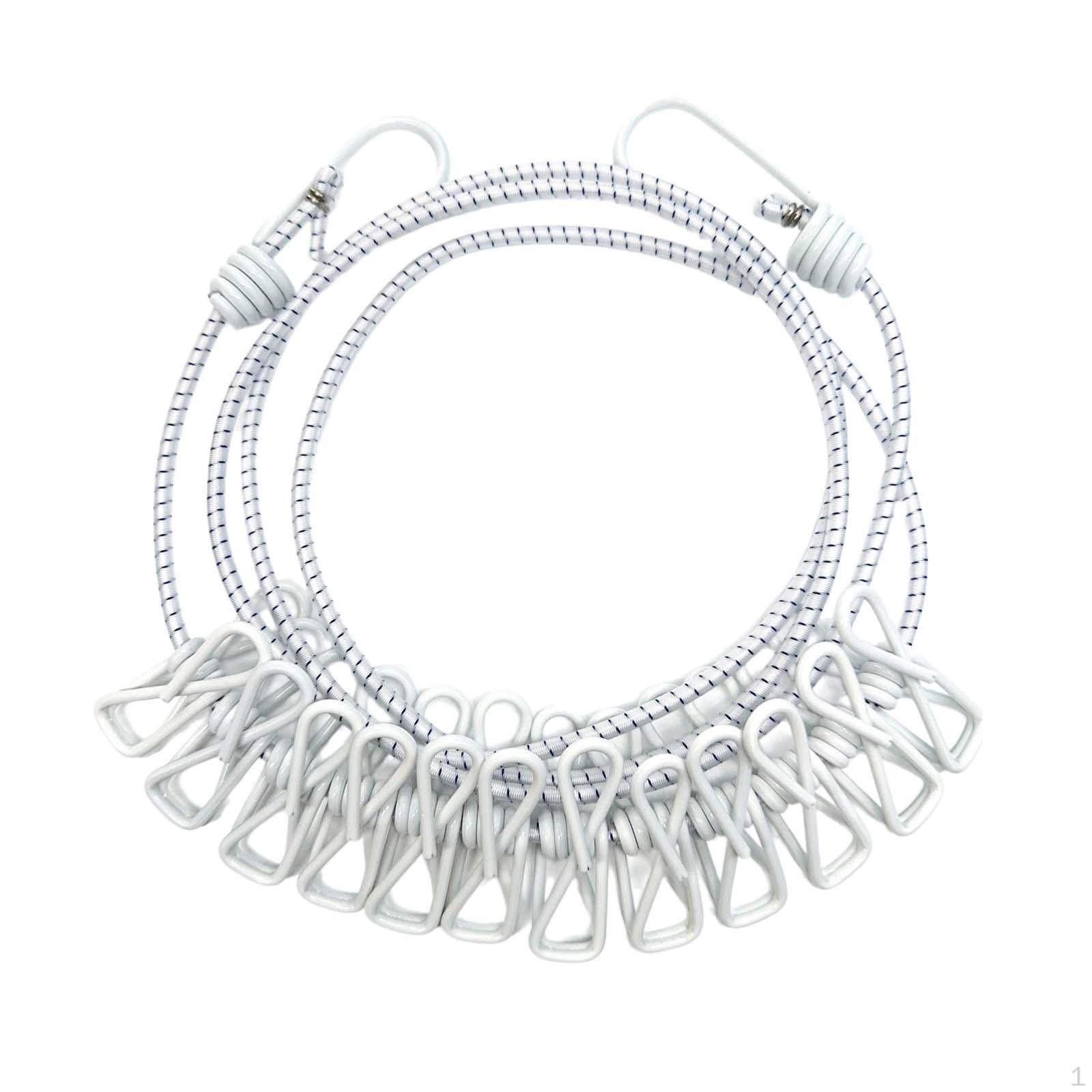 

Кемпинговая веревка для сушки белья, эластичная веревка с 12 прищепками, многоразовая веревка для одежды, ветрозащитная White