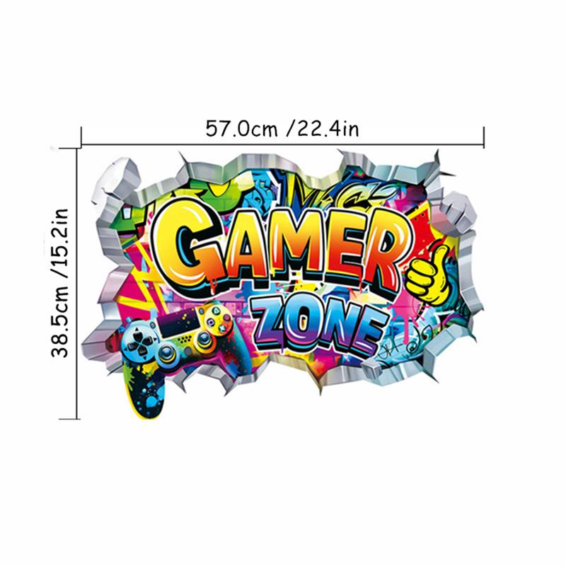 Poster di Gioco più Grande Buco nel Muro 3D Arte Fresca Zona Gamer Adesivi Murali in Vinile per Controller di Gioco Decorazione per Casa Camera dei Bambini Stanze da Gioco