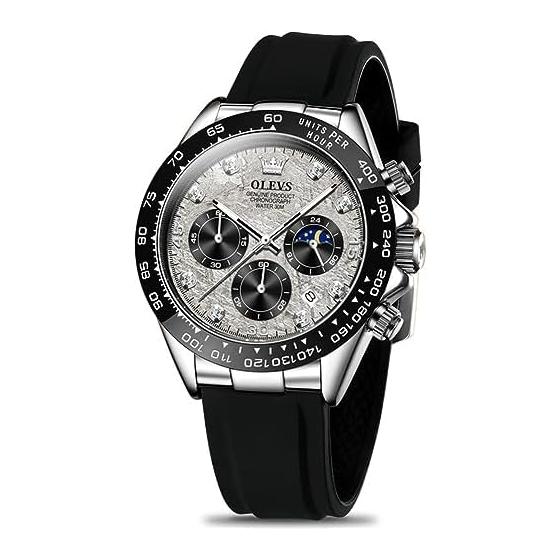 OLEVS Watch Men s Stylish Business Watch Easy to Read Sports Popular Fashion Brand Analog Quartz Silica Gel Belt Chronograph Date Waterproof Gray Arm