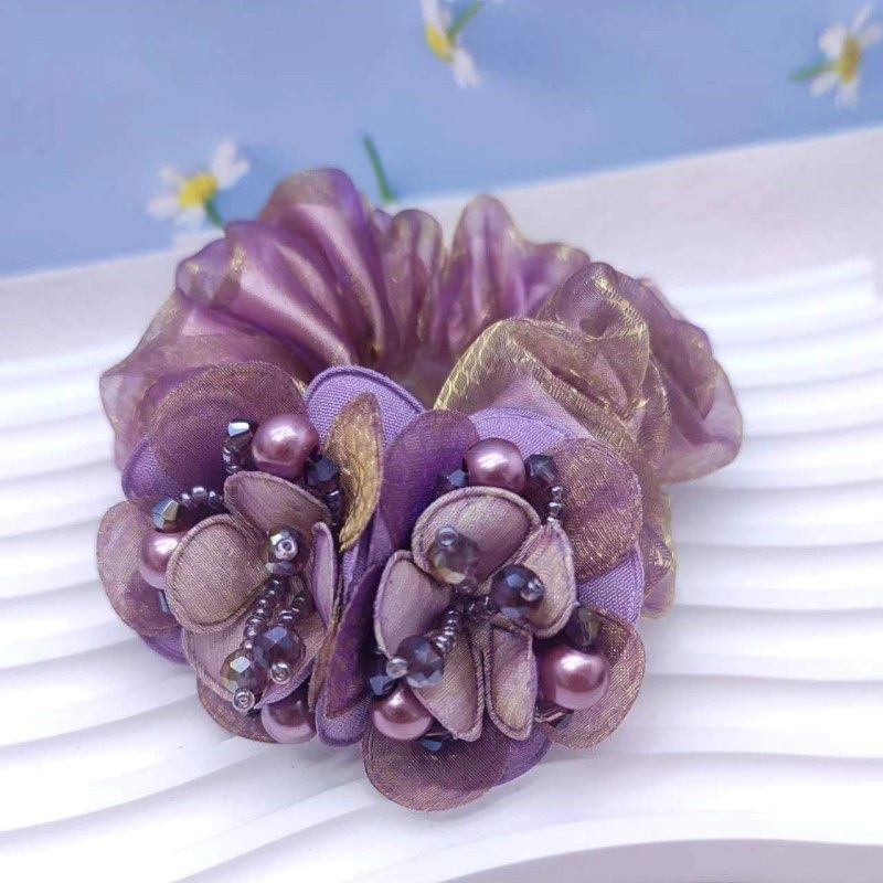 Gummiband Huvudsmycke Blomma Hårrep Elegant Kvinna Uppfrisyr Hästsvans Elastisk Stor Scrunchie Håraccessoarer för Kvinnor