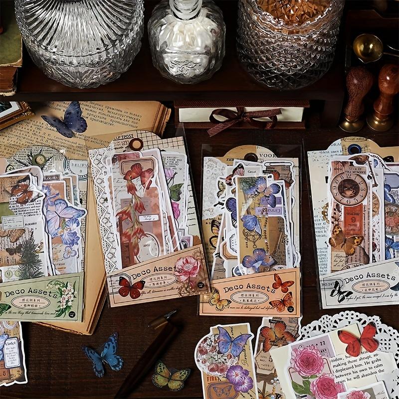 Vintage Creative Botanical Butterfly Flower Stickers for DIY Decorative Stickers (No Backing)