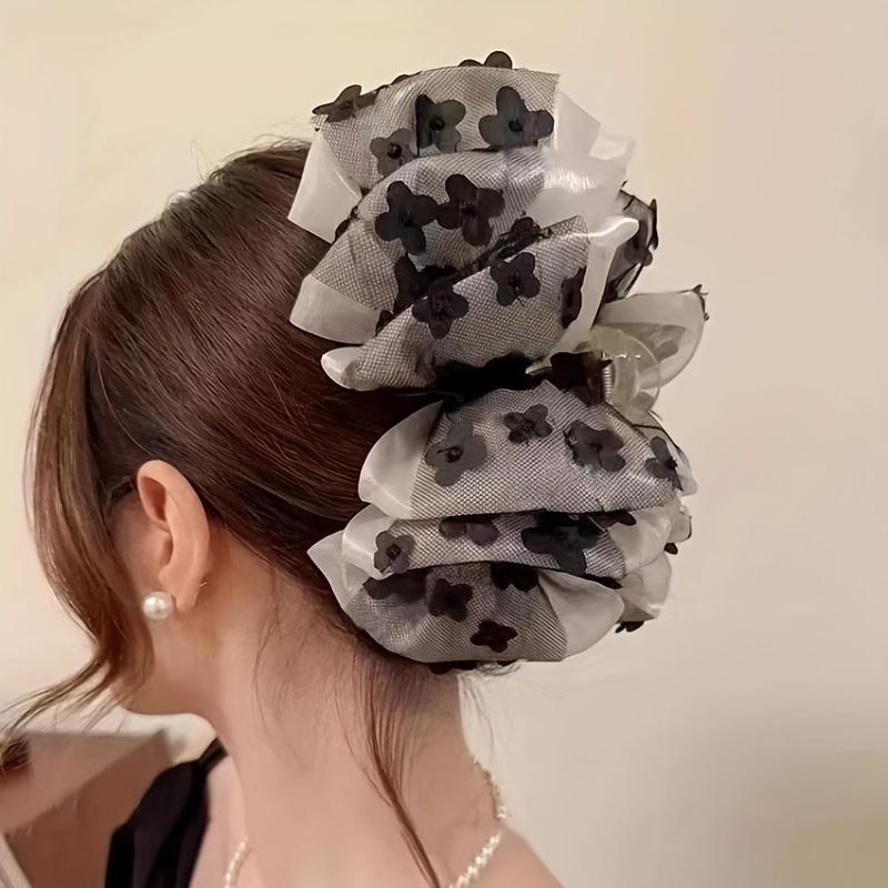 

New Multi-Layer Mesh Bow Claw Clip, Large Hair Clamp for Back of Head, Elegant Updo Hairpin чёрный