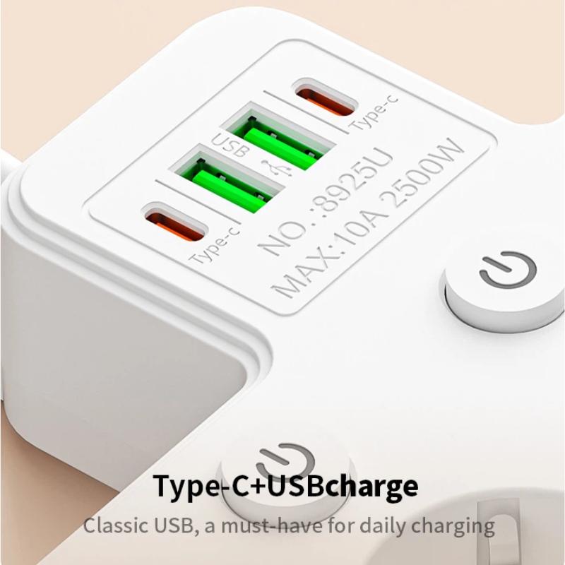 EU Plug Power Adapter, AC Sockets with Individual Switches, Optional USB/Type-C Ports
