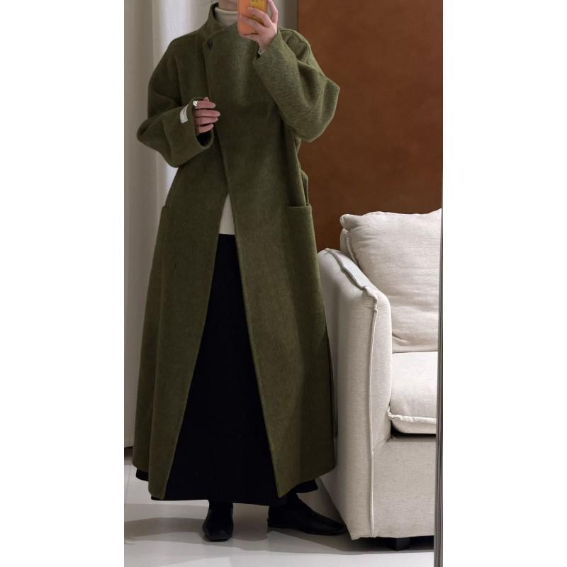 Womens Double-Faced Wool Alpaca Blend Long Coat With Oversized Notched Collar Slim Fit Winter Outerwear