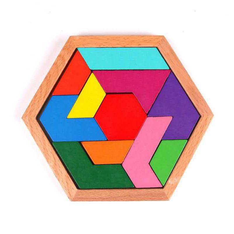 Professional Hexagon Geometric Puzzle Wooden Brain Puzzles for Adults & Kids IQ Challenge Logic Training Edcuational Toys Gifts