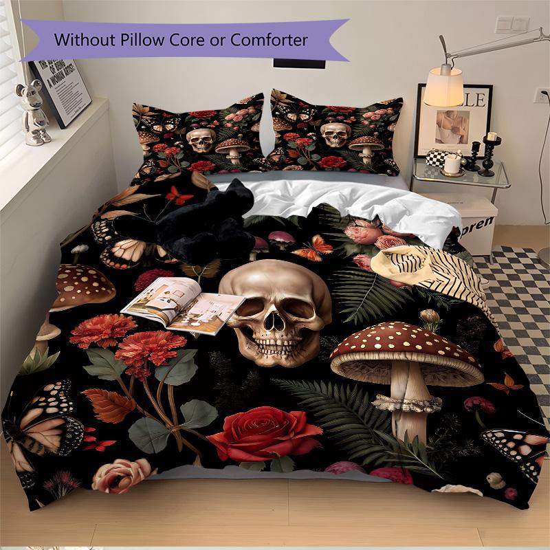 Mystical Skull Flowers Print 3Pcs Bedding Setduvet Cover With 2 Bedropillowcase Home Birthday Gift