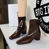 Retro British Style Square Toe Slim Ankle Boots Hidden Wedge Heel Back Zip Short Boots Fashion Versatile Autumn Winter Booties