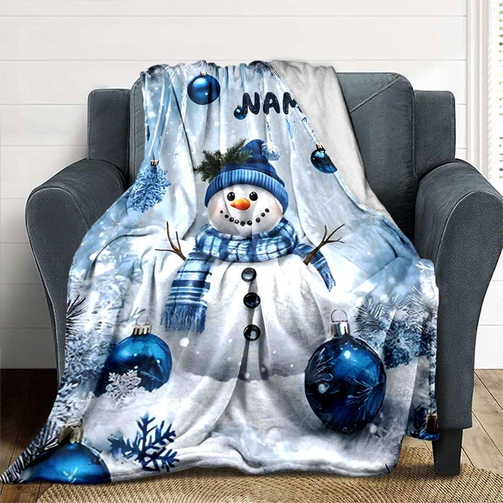Winter Snowman Customize Your Name Home Blankets Soft And Cozy For All Seasons Perfect For Picnics Sofa Office Bed Living Room Ideal Gift For Friends