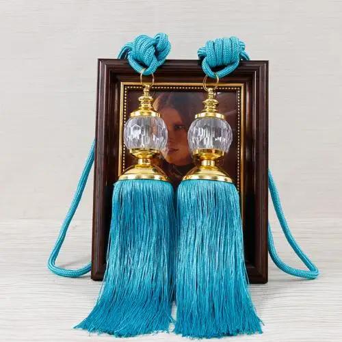 1Pair Retro Style Euro Faux Crystal Tassels Fringe Curtain Tieback Bandage Rope Window Drapes Decoration