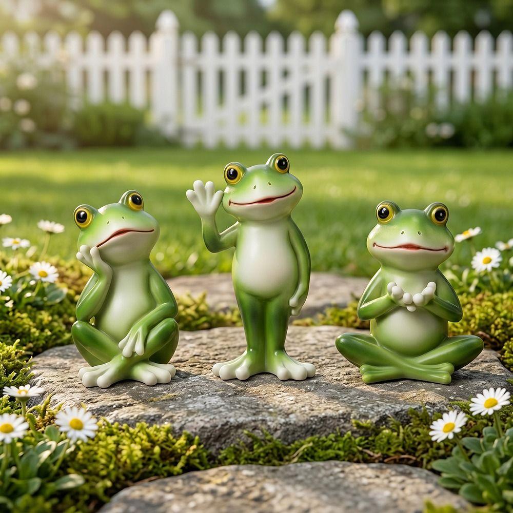 Cute Style Cartoon Frog Figurine Creative Craft Frog Garden Decor  Courtyard Gardening