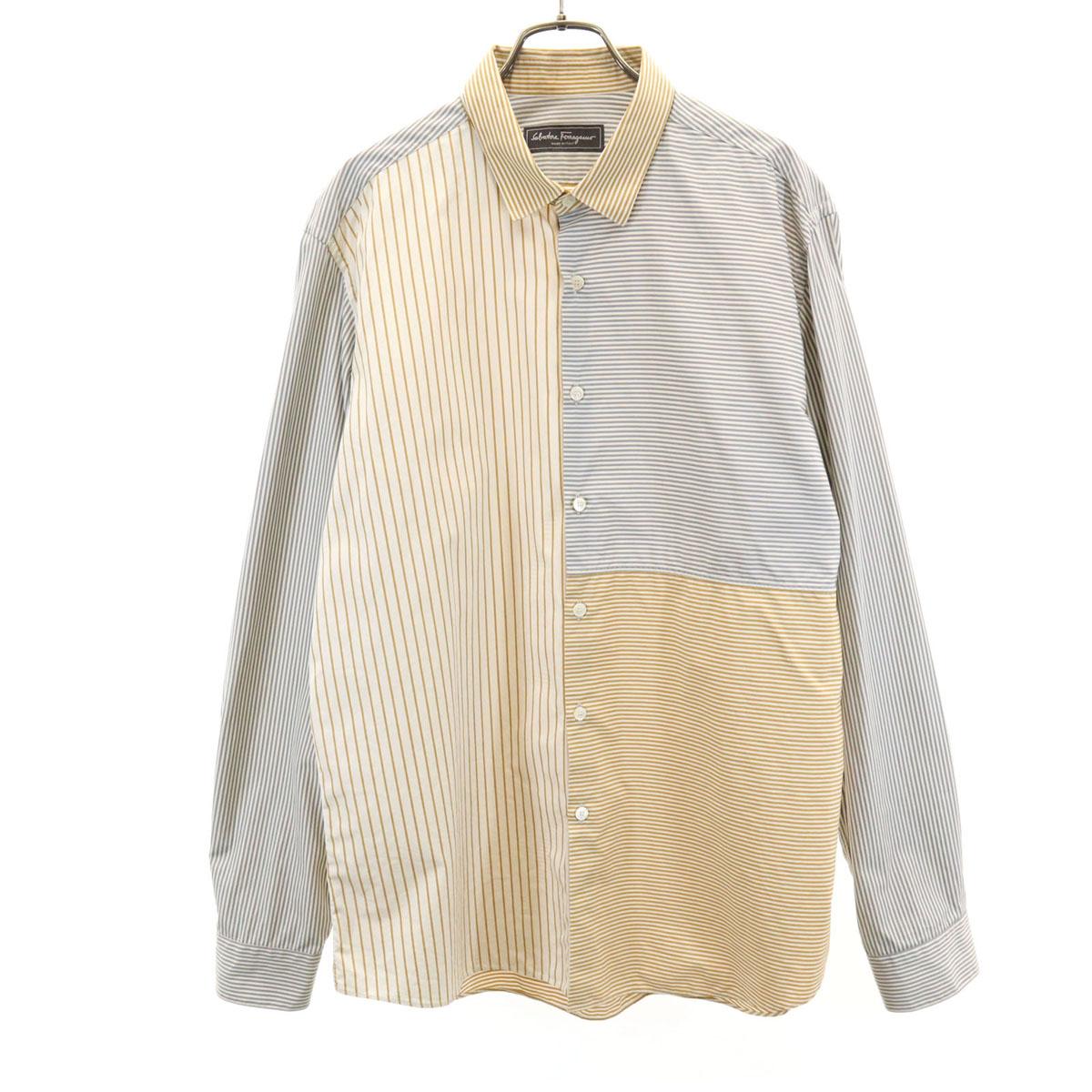 

Salvatore Ferragamo made in Italy Border Stripe Pattern Long sleeve shirt Men s Used