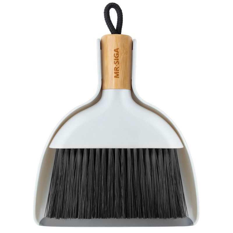 

MR.SIGA Bamboo Handle Mini Broom & Dustpan Set with Floor-Hugging Design белый