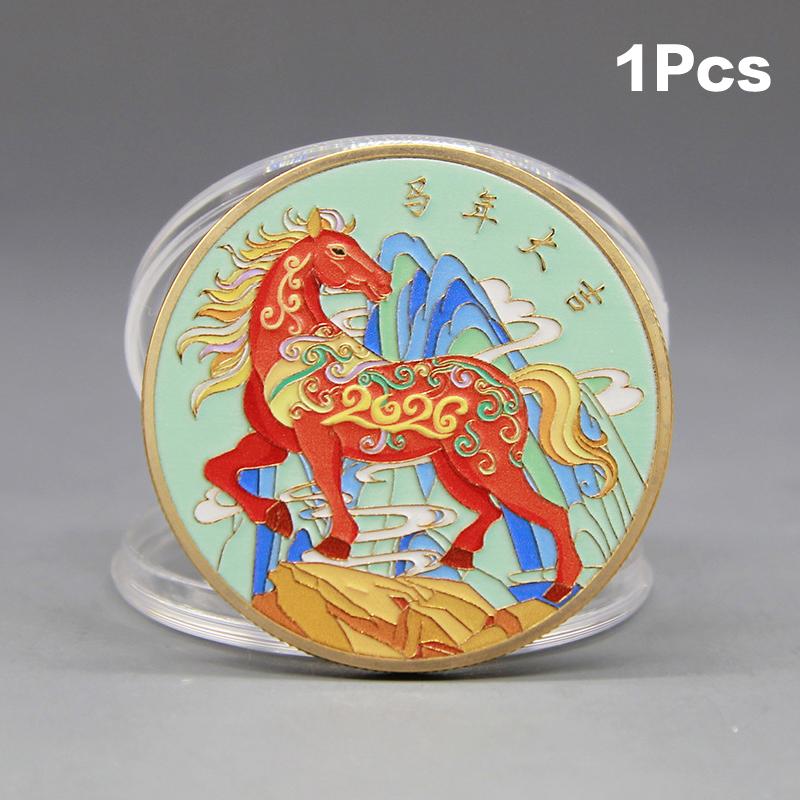 Монета Китайская Лошадь Украшение 2026 Зодиак Лошадь Цветная Памятная Медаль Год Лошади Высокое Качество Сувенир на День Рождения