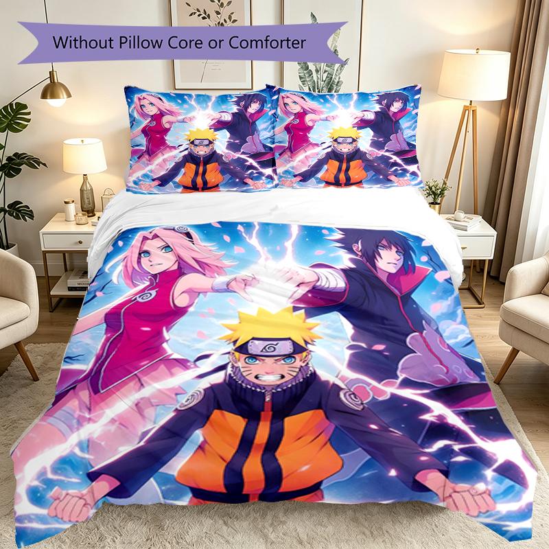 3pcs Duvet Cover Set, Game Role Naruto Bedding Set, Machine Washable, Breathable Fabric, All-Season Cozy Bedroom Accessory