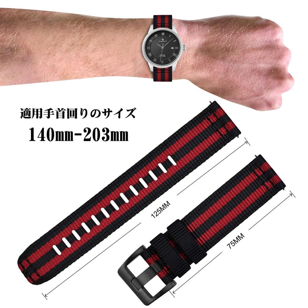 Nylon Watch Military Watch Replacement Fabric Double Strap Nylon Quick Buckle [ANNEFIT] Band, Band, 18mm, Belt, Release, Black/Red/Black