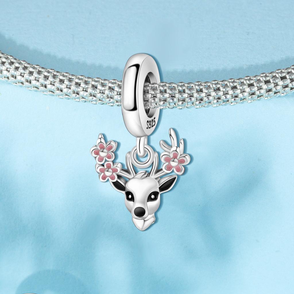 925 Silver Cute Sika Deer Pendants Bracelet Charms Fit Bangle For Women Jewelry Party Beads Fine Gifts DIY Accessory