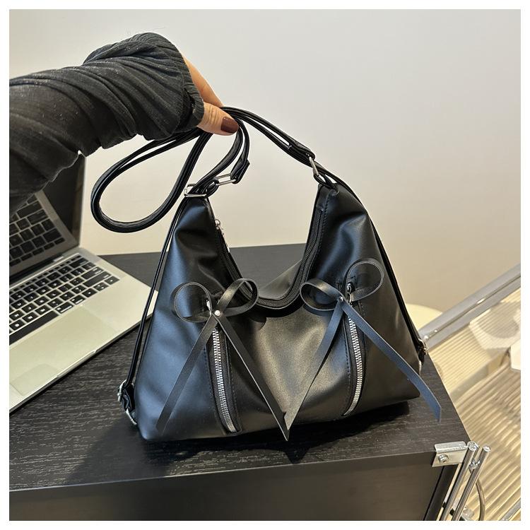 Korean Style Bowknot Faux Leather Tote Bag Versatile Women's Shoulder Handbag CLE