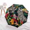 1 PC Automatic Folding Umbrella - Zebras In Tropical Flowers Pattern, Portable & Foldable Design with 8 Ribs, Christmas Birthday Gifts