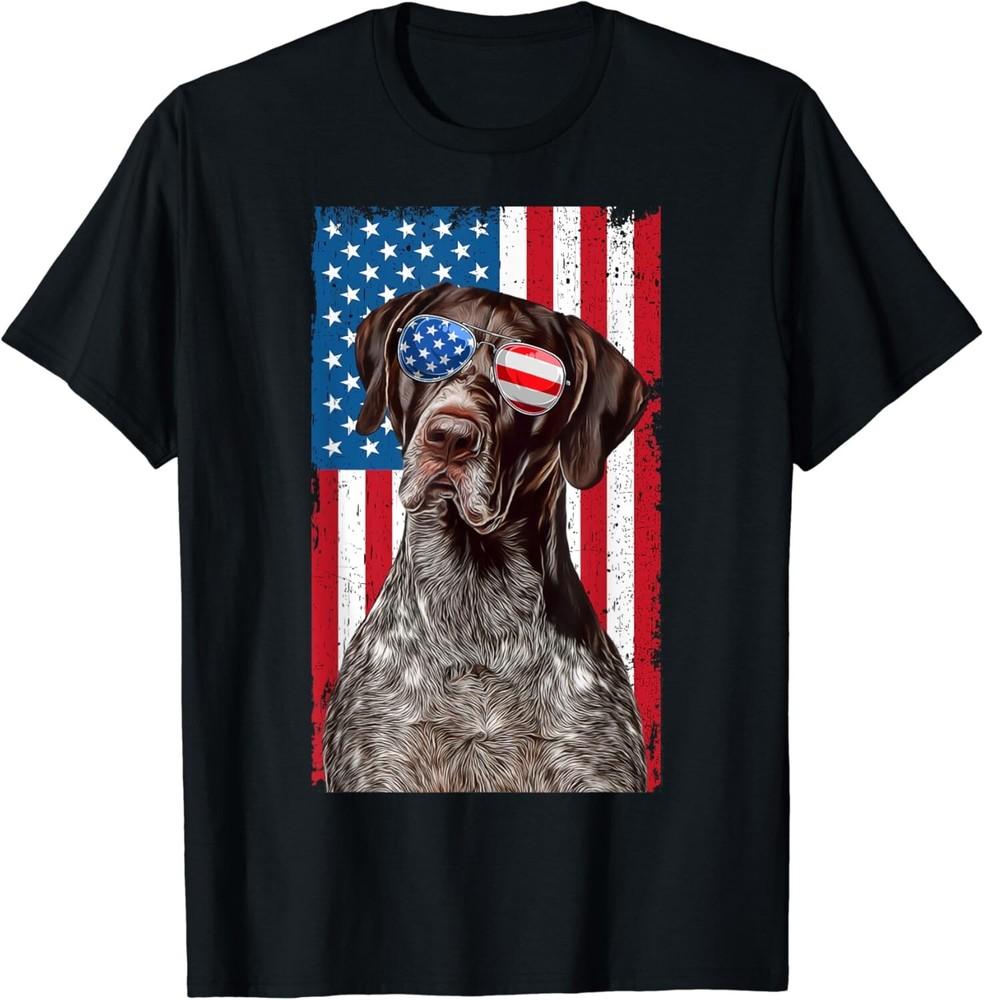 

German Shorthaired Pointer 4th of July American Flag GSP Dog Gift Unisex T-Shirt 4XL