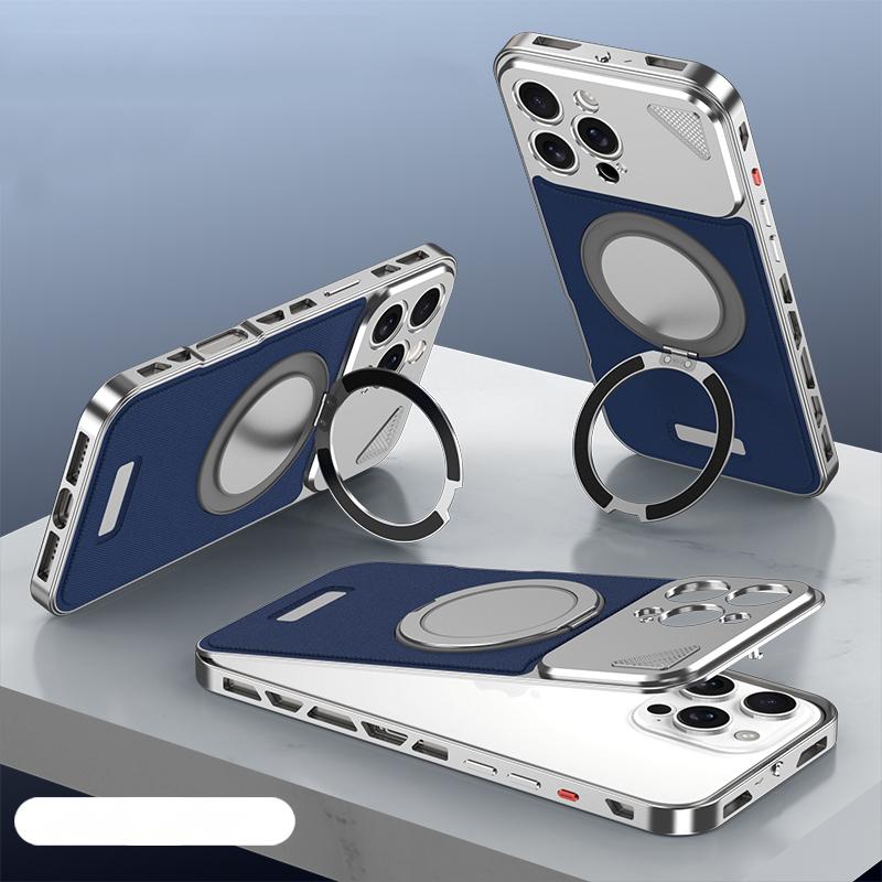 Luxury Hardware Magnetic Stand Case For iPhone 16 Plus 15 14 Pro Max 13 Leather Shockproof for MagSafe Wireless Charge Phone Cover