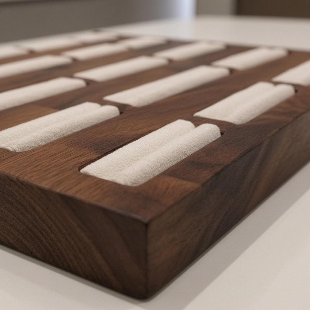 Bandeja para Joyas de Madera de Nogal con Ranuras de Terciopelo Compacta Pantalla de Pulseras Suave