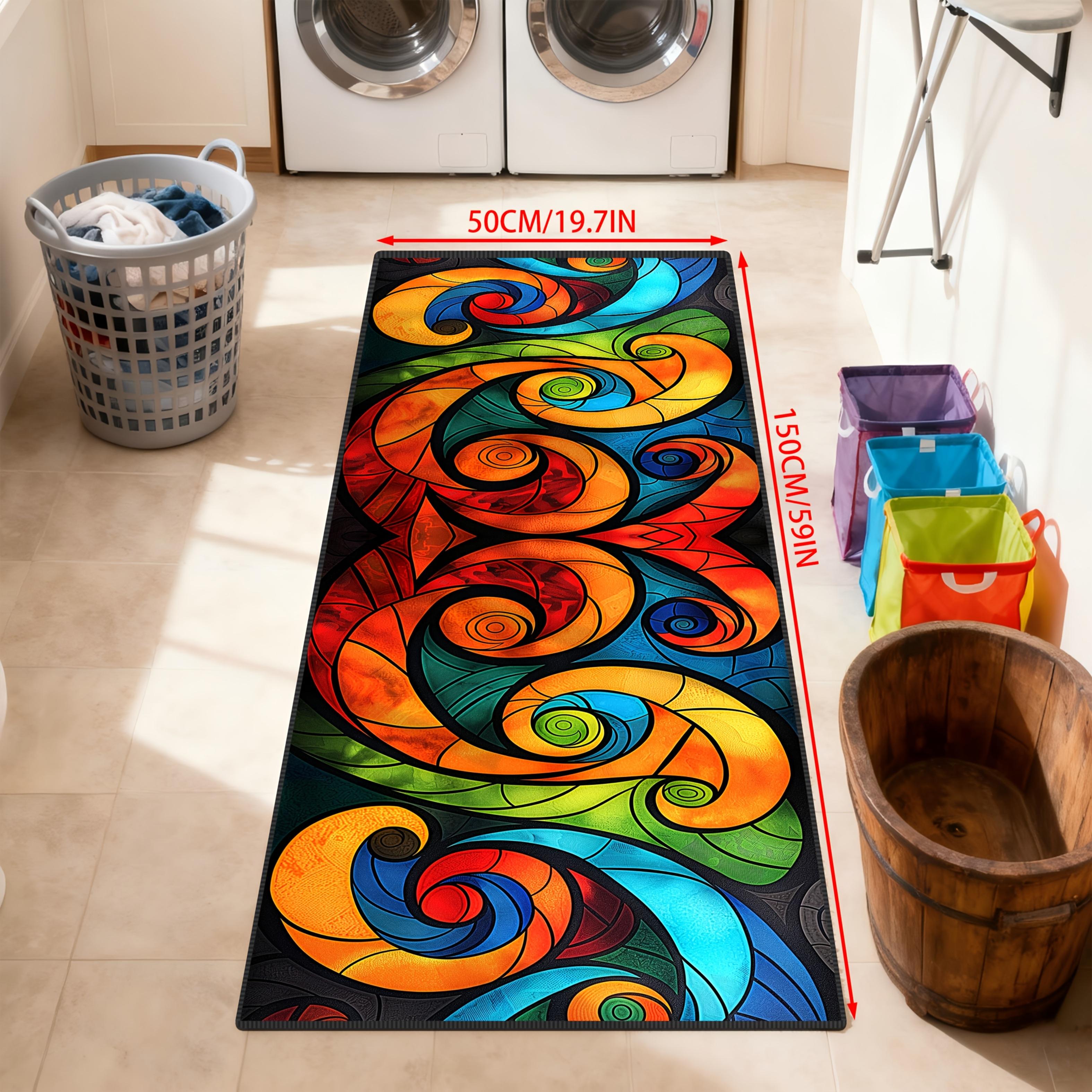 1 Stück Abstraktes Spiral-Glas Rutschfester Waschbarer Teppichläufer für Eingangsbereich, Wohnzimmer, Schlafzimmer & Terrasse 60X90cm black