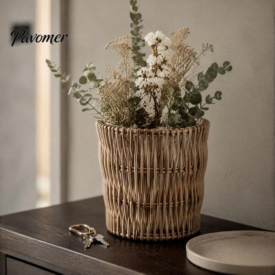 Living Room Floor Flower Basket Boho Wicker Planter, Handwoven Pot with Waterproof Lining, Planter Rustic Storage Plant for Indoor Plants Balcony